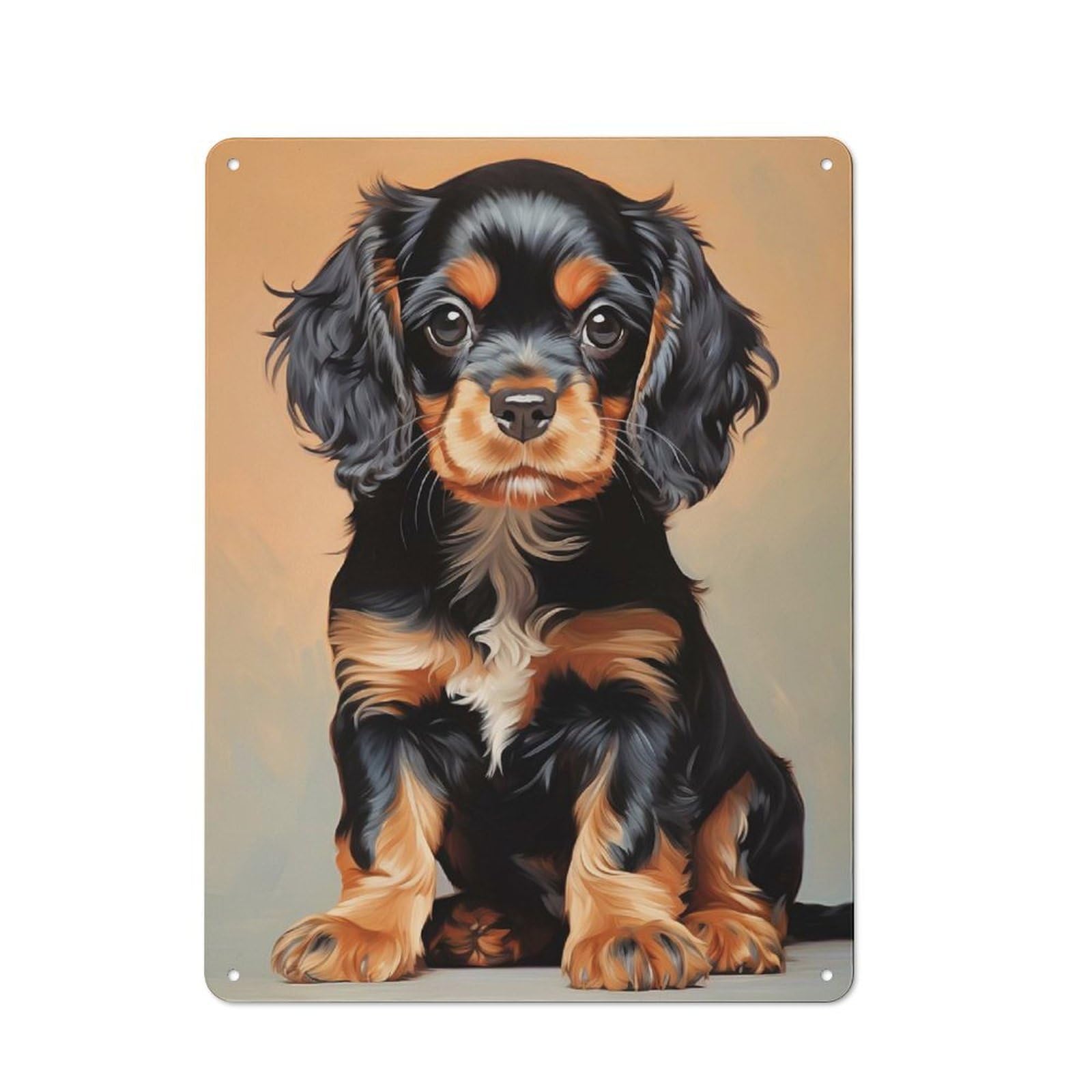 Metal Wall Sign 40x30cm Featuring Black And Tan Cavalier King Charles Spaniel Puppy for Café Or Home Bar, for Metal Sign Collectors, for Garage And Workshop Walls