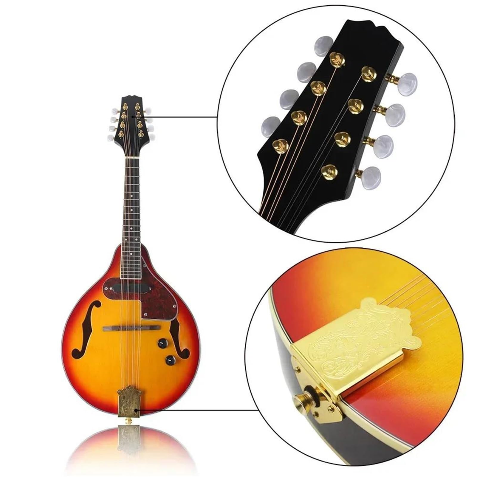 Mandoline De Pour Débutants Mandoline Électrique À 8 Cordes Instrument Mélodique Classique Mandoline Électrique De Style A Avec Sac À Dos De Transport En Tissu(Set)