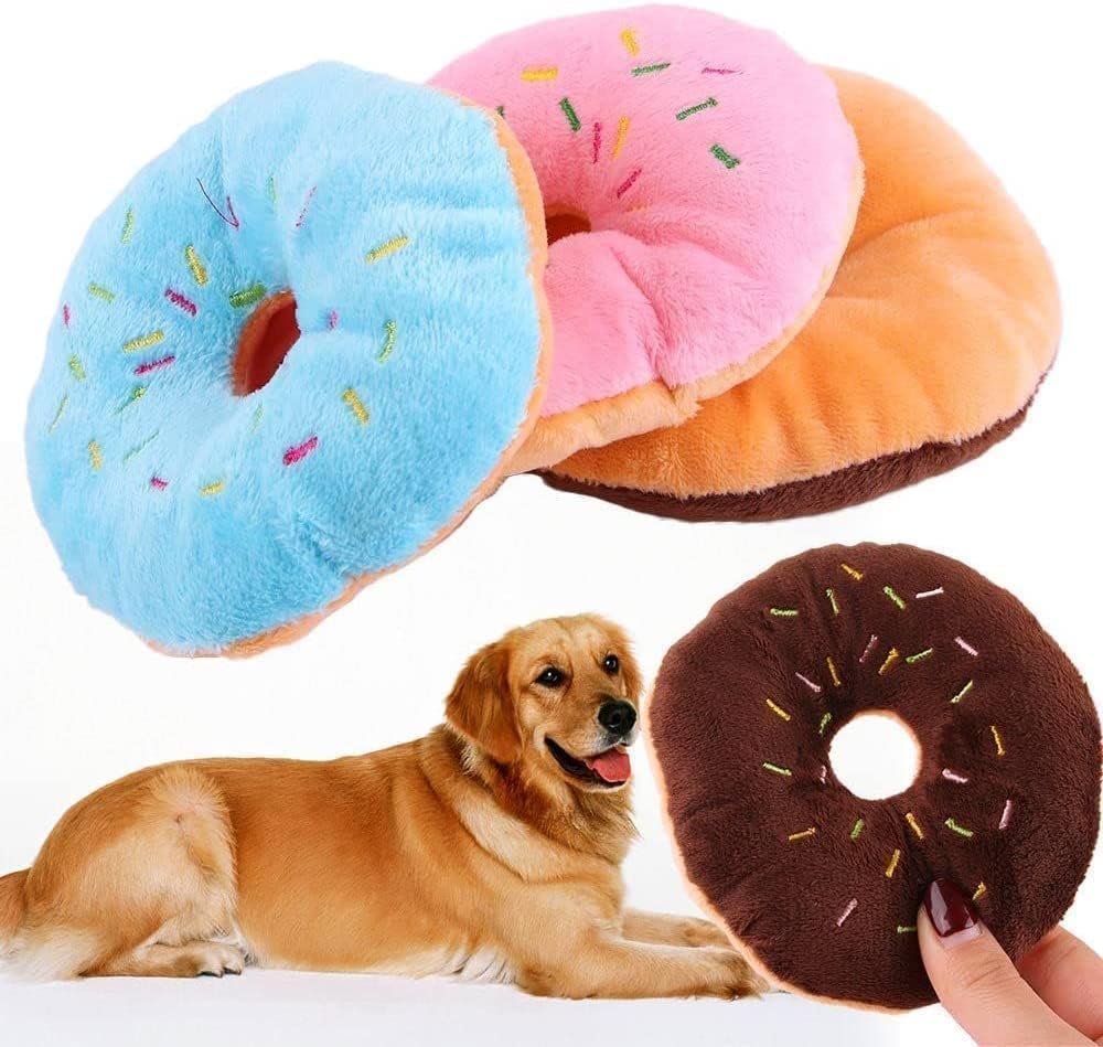 Clockjuan 1Pc Blue Donut Shape Plush Blue Pet Toy,Lovely Donut Shaped Squeaky Squeaking Sound Toys for Pet Chew Toy Blueberry Squeakys Plush Dog Toys Chew Guard Technology - Image 3
