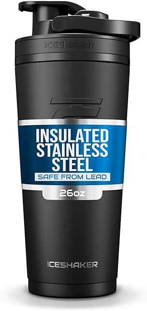 Ice Shaker Insulated Stainless Steel Shaker Bottle 26oz Black
