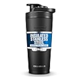 Ice Shaker Insulated Stainless Steel Shaker Bottle | 26oz, Black | Cold for 30+ Hours | Insulated Cup with Twist-on Agitator | Odor-Free Bottle for Protein Shakes, Water, Smoothies, Cocktails