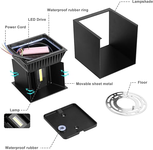 Miniatura 3 de Phenas Lámpara de pared LED moderna de 24 W con ángulo de haz ajustable lámpara de pared LED de aluminio impermeable IP65 para interiores y