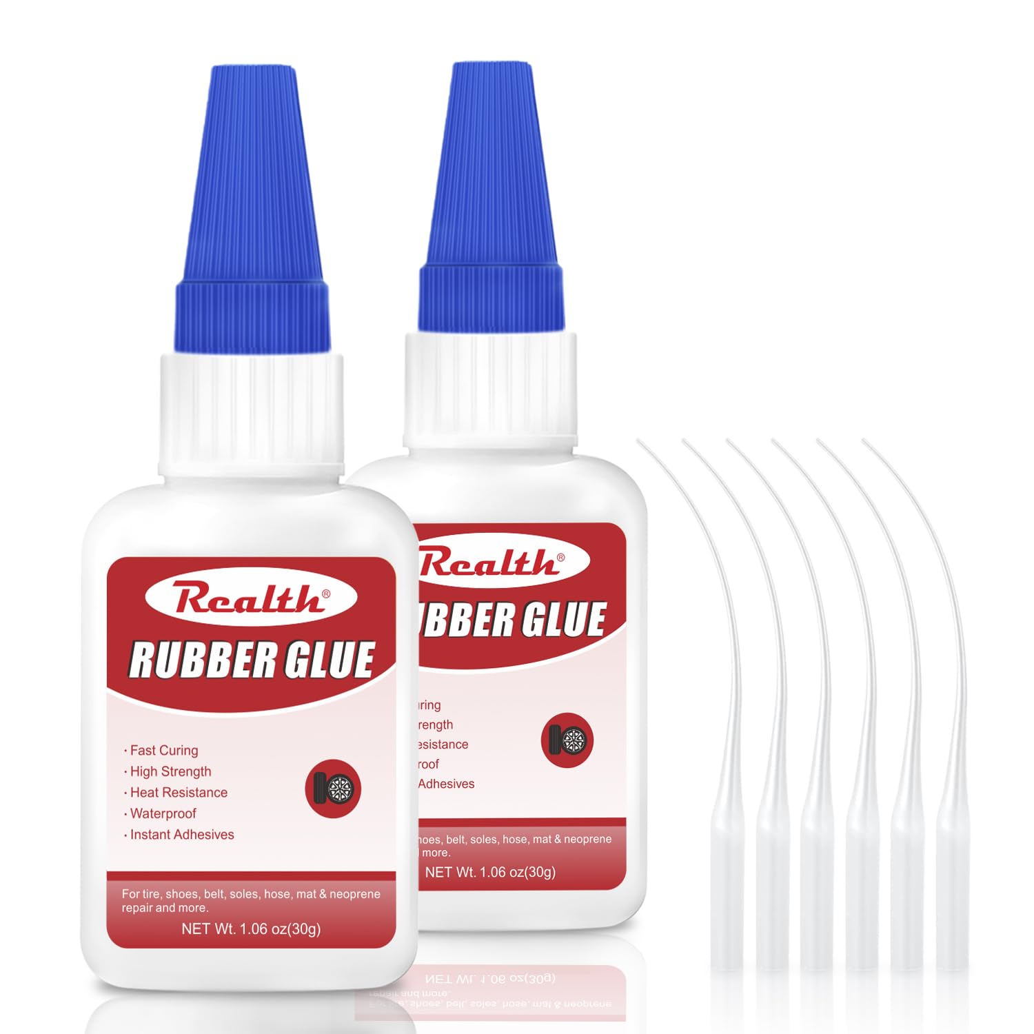 Realth Rubber Glue | 60g Strong Strength Adhesive | 6 Droppers | with Anti-Clog Cap | Fast Dry Heat-Resistant Waterproof | for Tire Boots Belt Foam DIY Craft Car Edge Tube — image 1