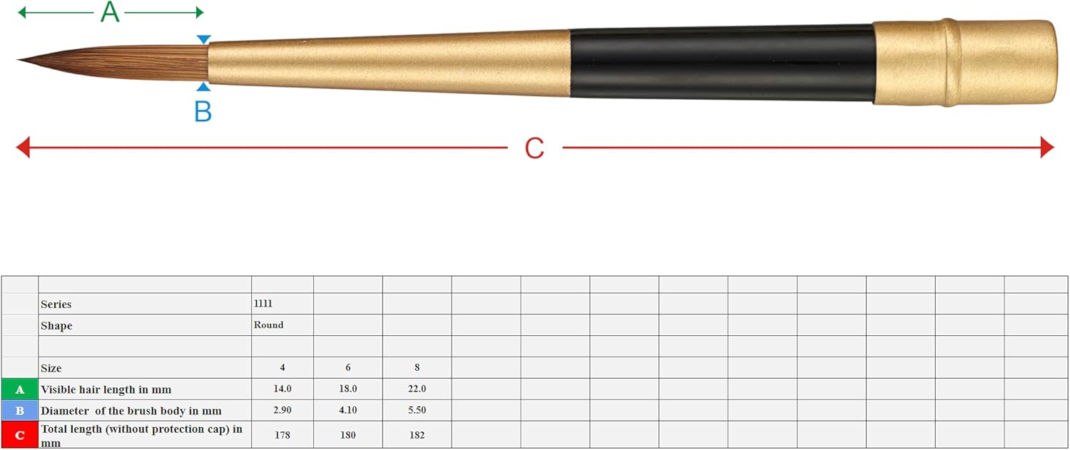 Pan Art Synthetic Sable Travel Brush, Wood/Metal, Gold, No.8