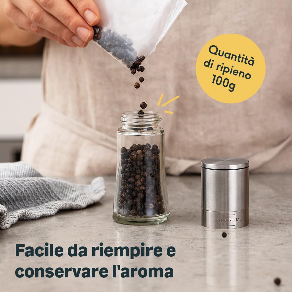 SILBERTHAL Macina sale e pepe - Set sale e pepe manuale - Acciaio inox e vetro - Macinatore conico in ceramica