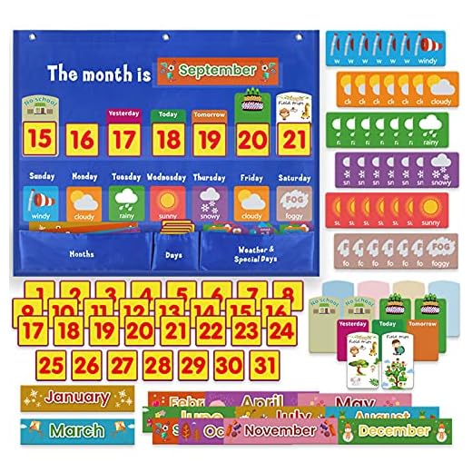 Calendario infantil educativo, mi primer calendario, juego educativo para niños, incluye 114 tarjetas de aprendizaje y estación meteorológica para niños, cuadro de bolsillo, calendario mensual