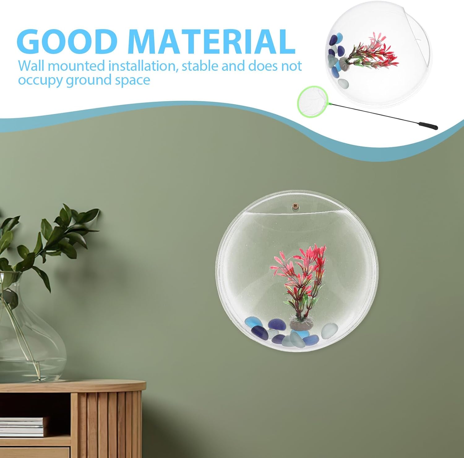 Hemobllo Wall-Mounted Fish Bowl Acrylic Aquarium 9-inch Mini Fish Tank Hydroponic Hanging Planter for Indoor Home Office Decoration