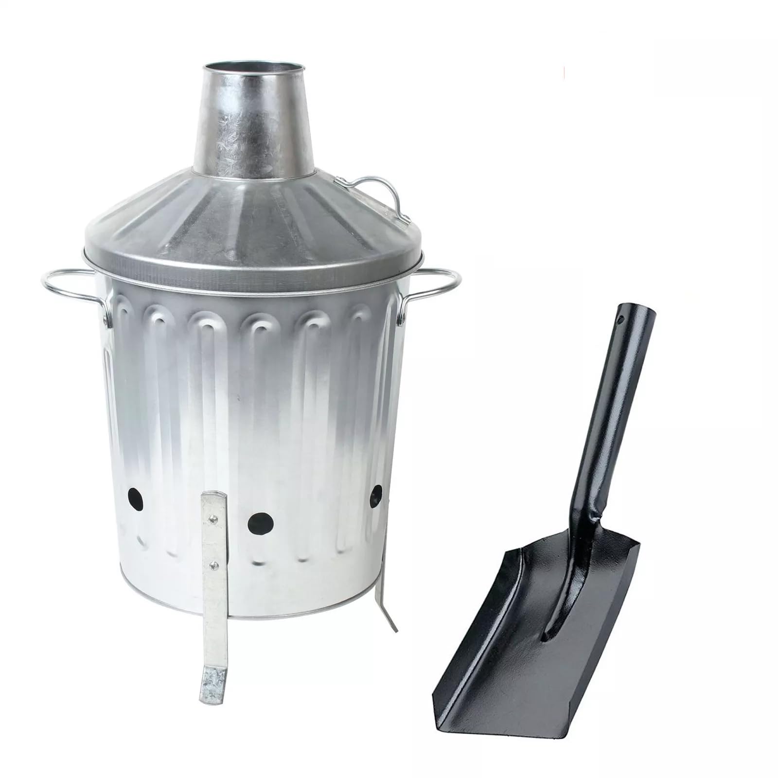 Unibos 15L Large Galvanized Metal Incinerator Fire Burning Bin with Lid + Free Ash Poker Fire Bin Burning Leaves Paper Wood Rubbish Dustbin New (15L INC +Shovel)