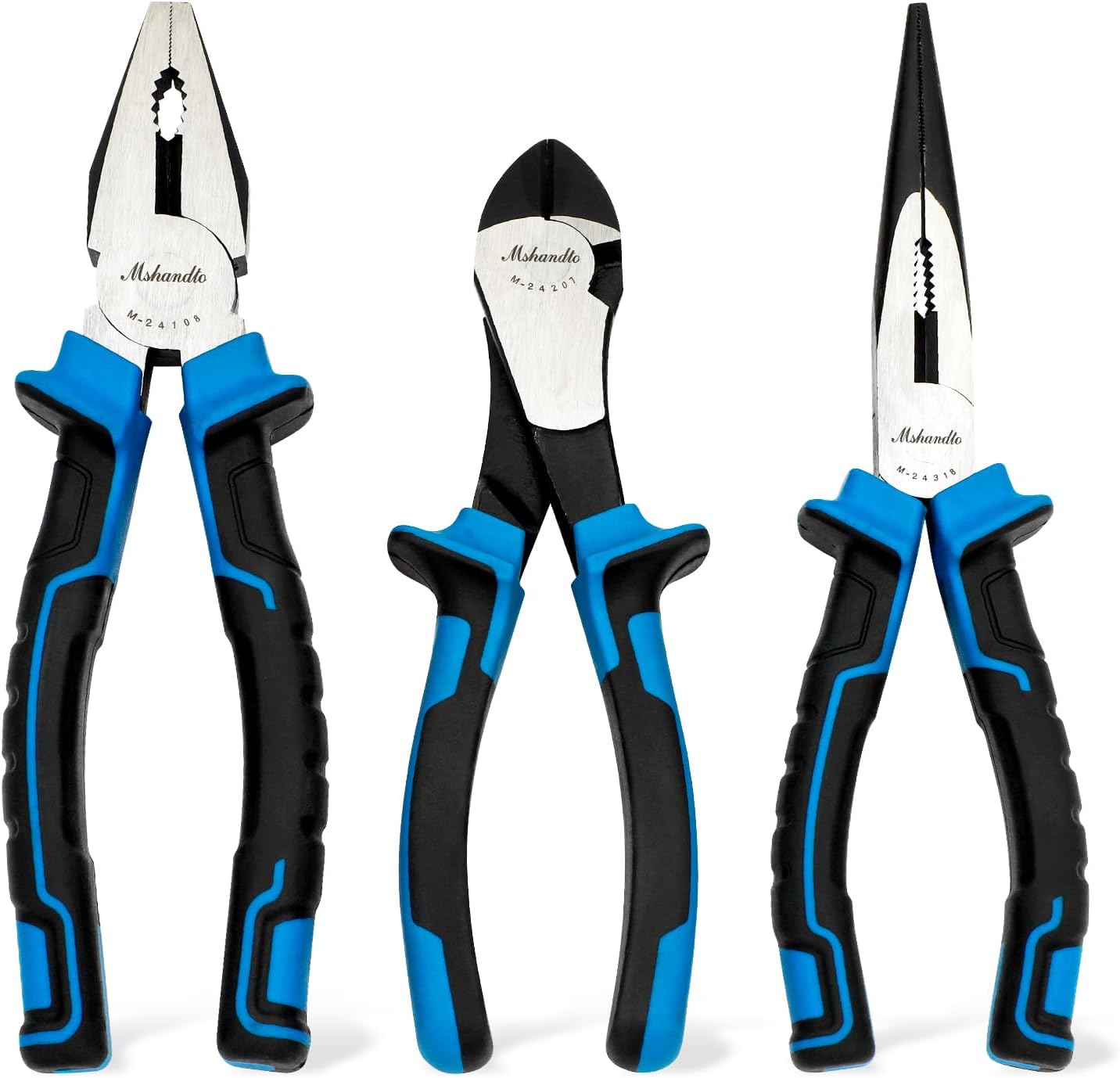 3 Pieces Plier Set, 8" Needle Nose Pliers, 8" Linesman Pliers and 7" Diagonal Cutting Pliers, Premium High Carbon Construction for Cutting, Plumbing, and General Applications Multi-use Tools