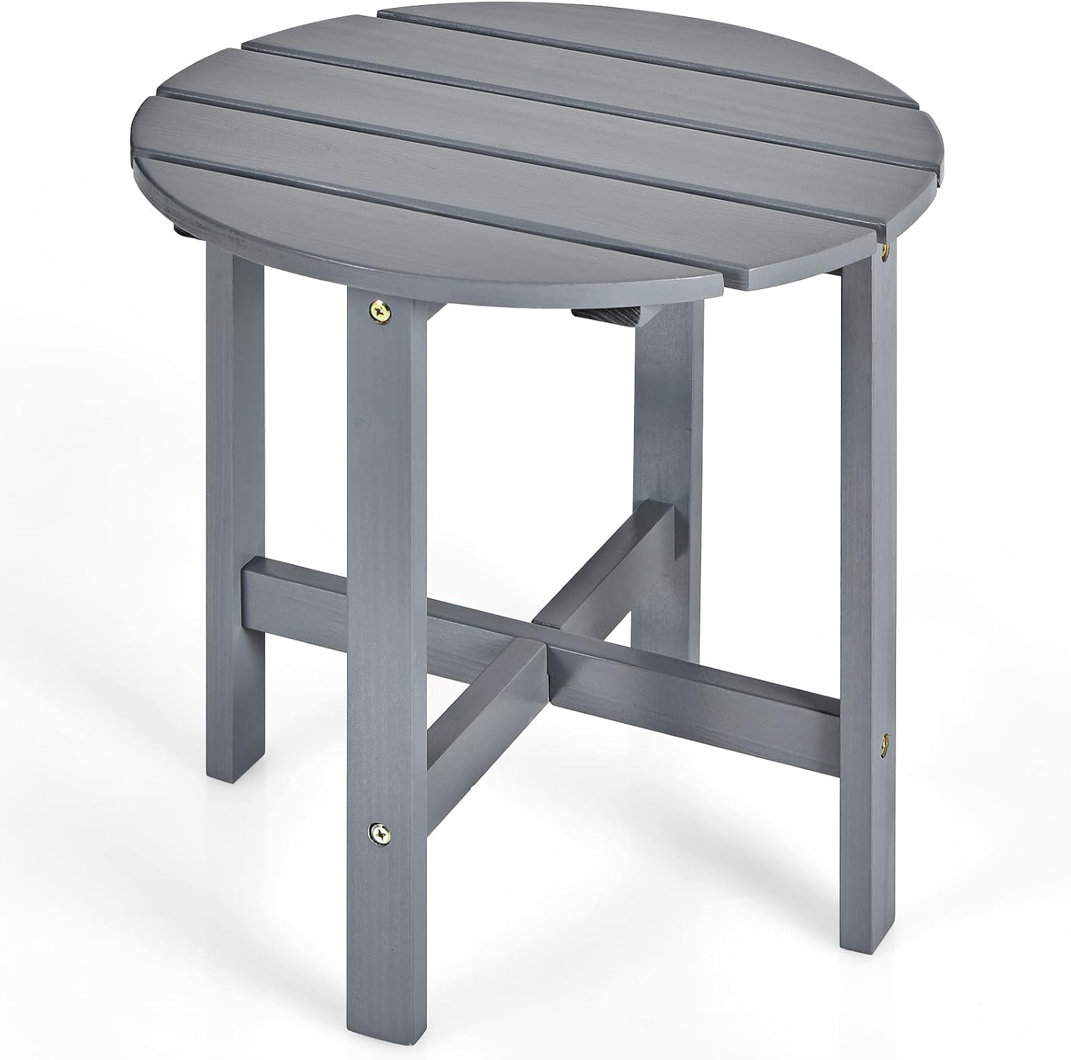 Giantex Patio Side Table 18’’ Outdoor Bistro Table with Stable Cruciform Structure, Round Small Coffee Table Suitable for Garden, Backyard, Patio, Balcony, Living Room Wooden End Table (1, Gray)