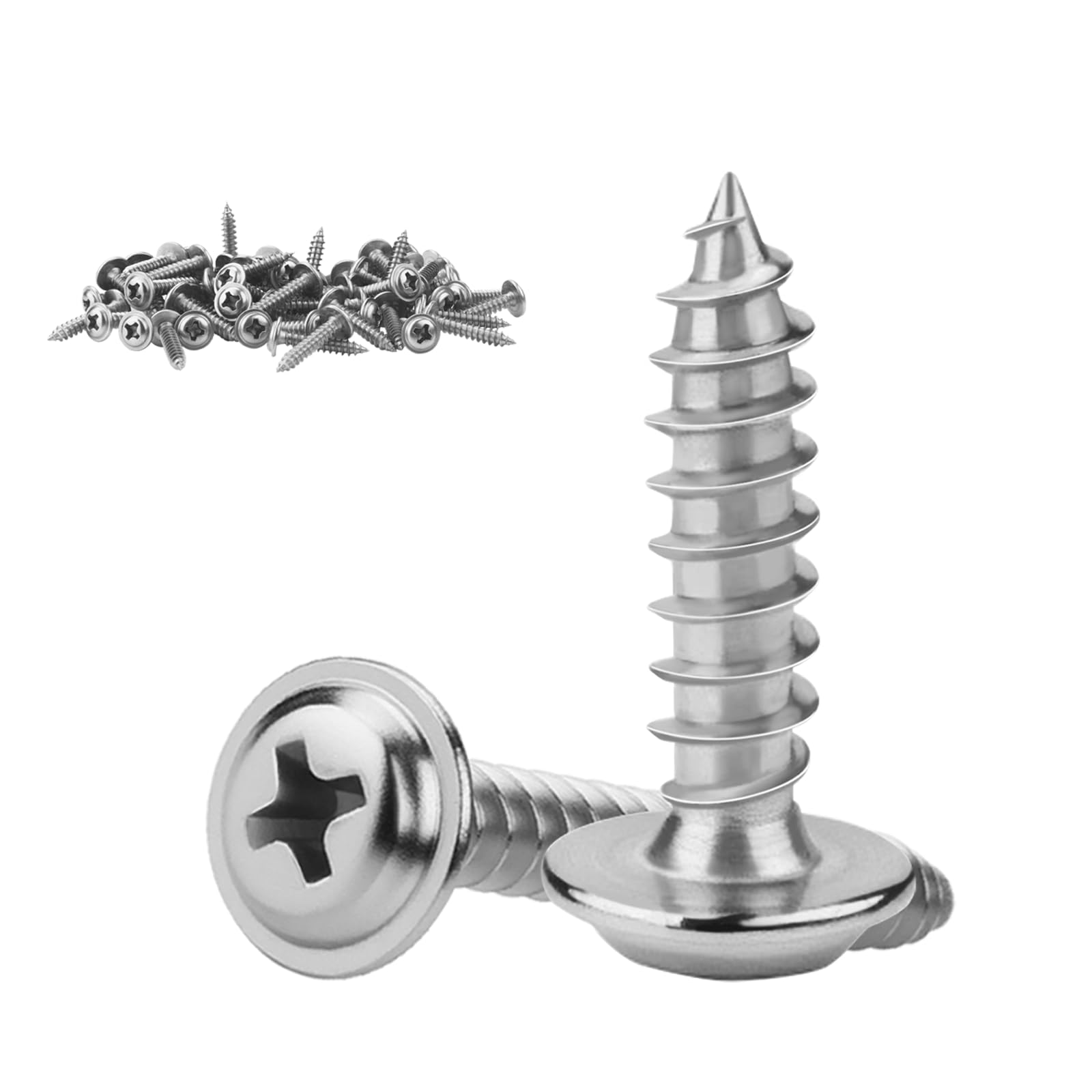 KGGZKG 30 Pcs Pan Head Screws M5x12x10.5mm Phillips Wafer Head 304 Stainless Steel Wood Screws Self Tapping Screws Multi Purpose Round Dome Head with Washer for Construction Hardware Silver