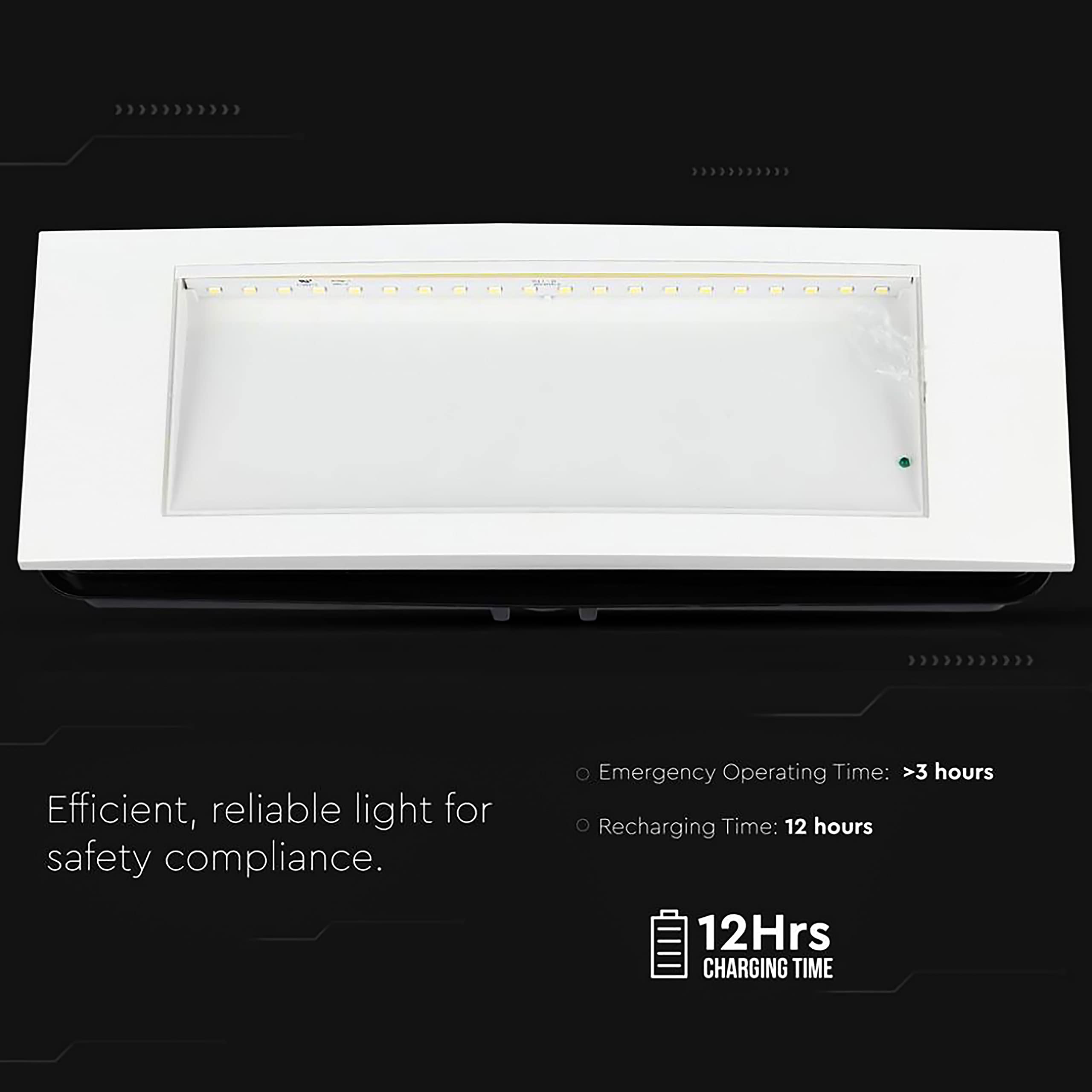 V-TAC Lámpara LED de Emergencia 3,8W – Luz Empotrable para Seguridad y Batería 25000 mAh – Montaje Fácil – IP20 – Señal Anti Black Out – Luz 6000K