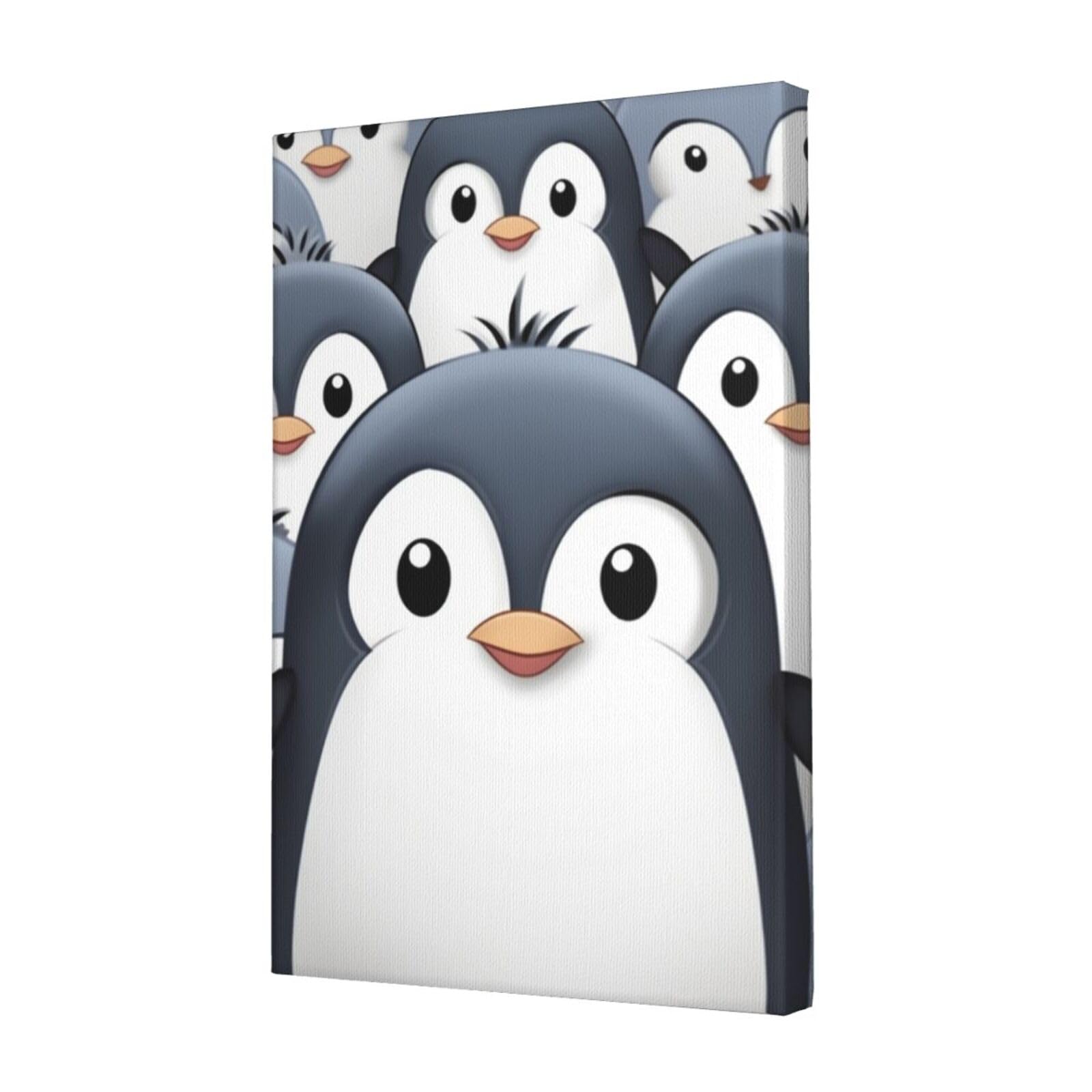 KLOPH Cute Penguin Canvas Wall Art for Living Room 12"x18" Modern Artwork Painting for Bathroom Hanging Canvas Prints Aesthetic Wallart for Bedroom Kitchen Office Wall Decor
