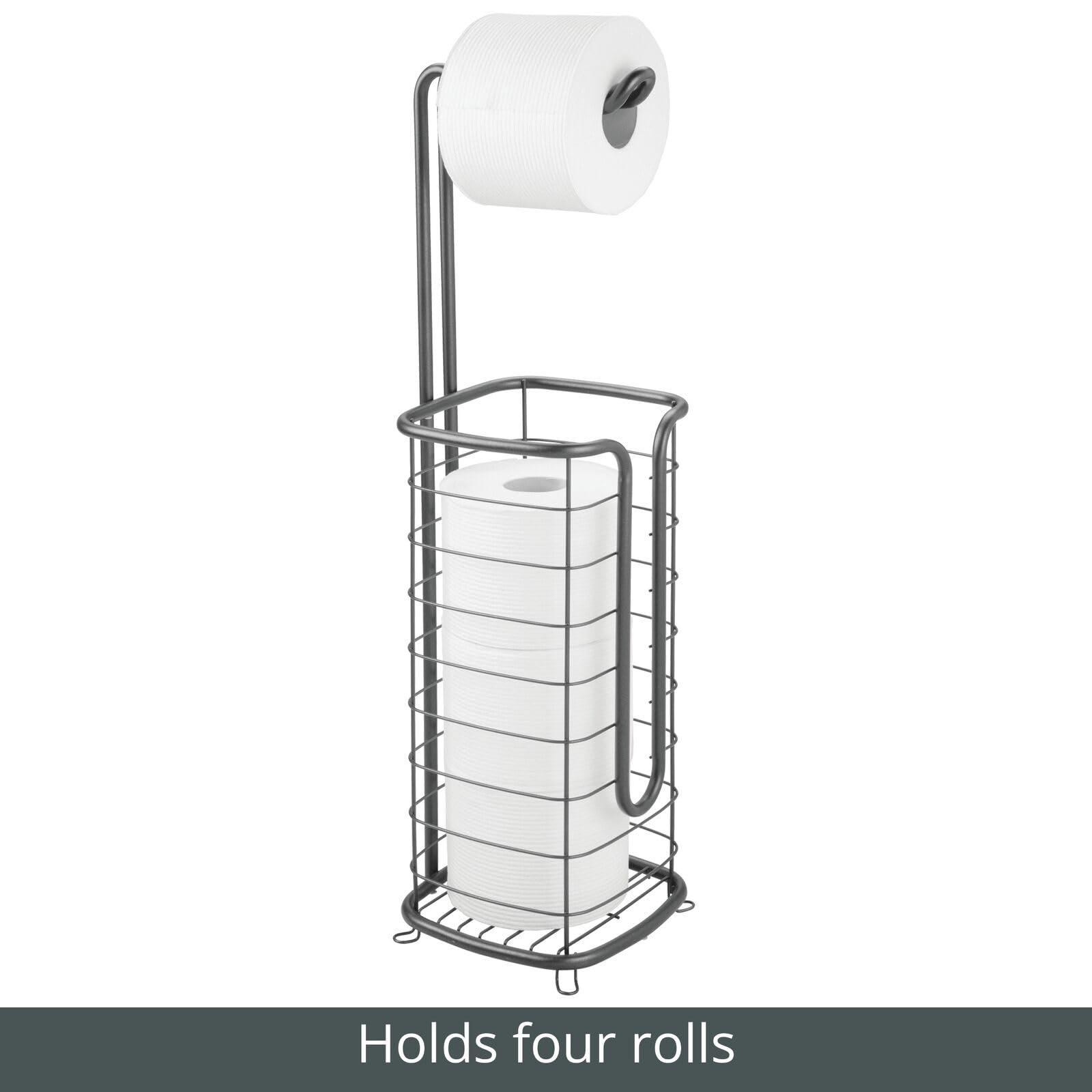 Vinsani Freistehender Toilettenpapierhalter Mit Stauraum - Rostfrei, Kein Bohren, Für 4 Rollen (Grau)