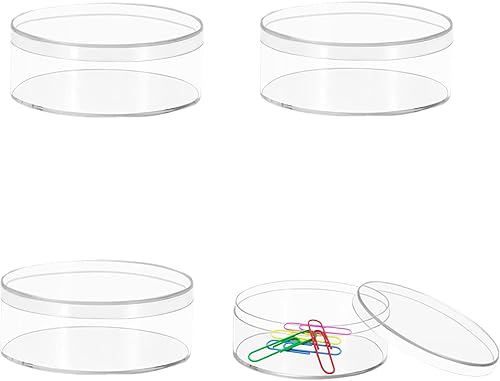 Caja de acrílico redonda transparente con tapa, 4 piezas, pequeñas cajas de acrílico para dulces de Halloween, caja circular, pequeña caja