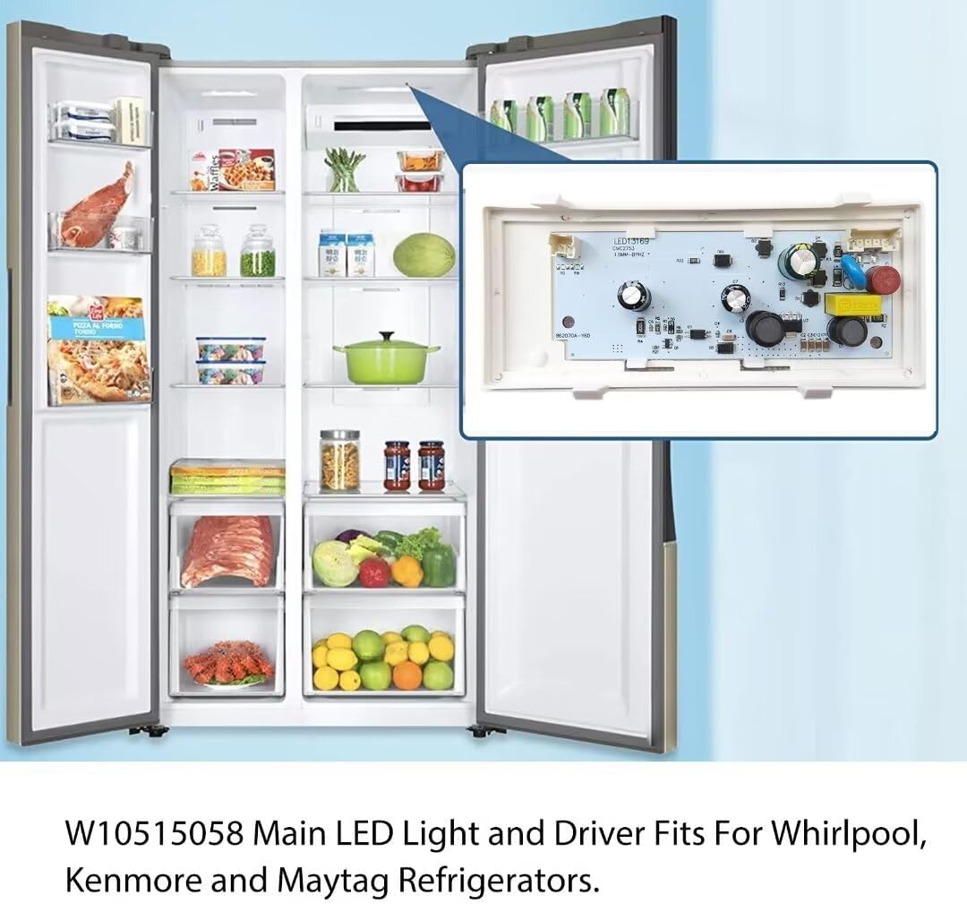 Upgraded Version W10515058 Refrigerator Freezer Main LED Light for Whirlpool Kenmore Maytag,LED Light Set -Replaces W10465957, W10522611, WPW10515058VP
