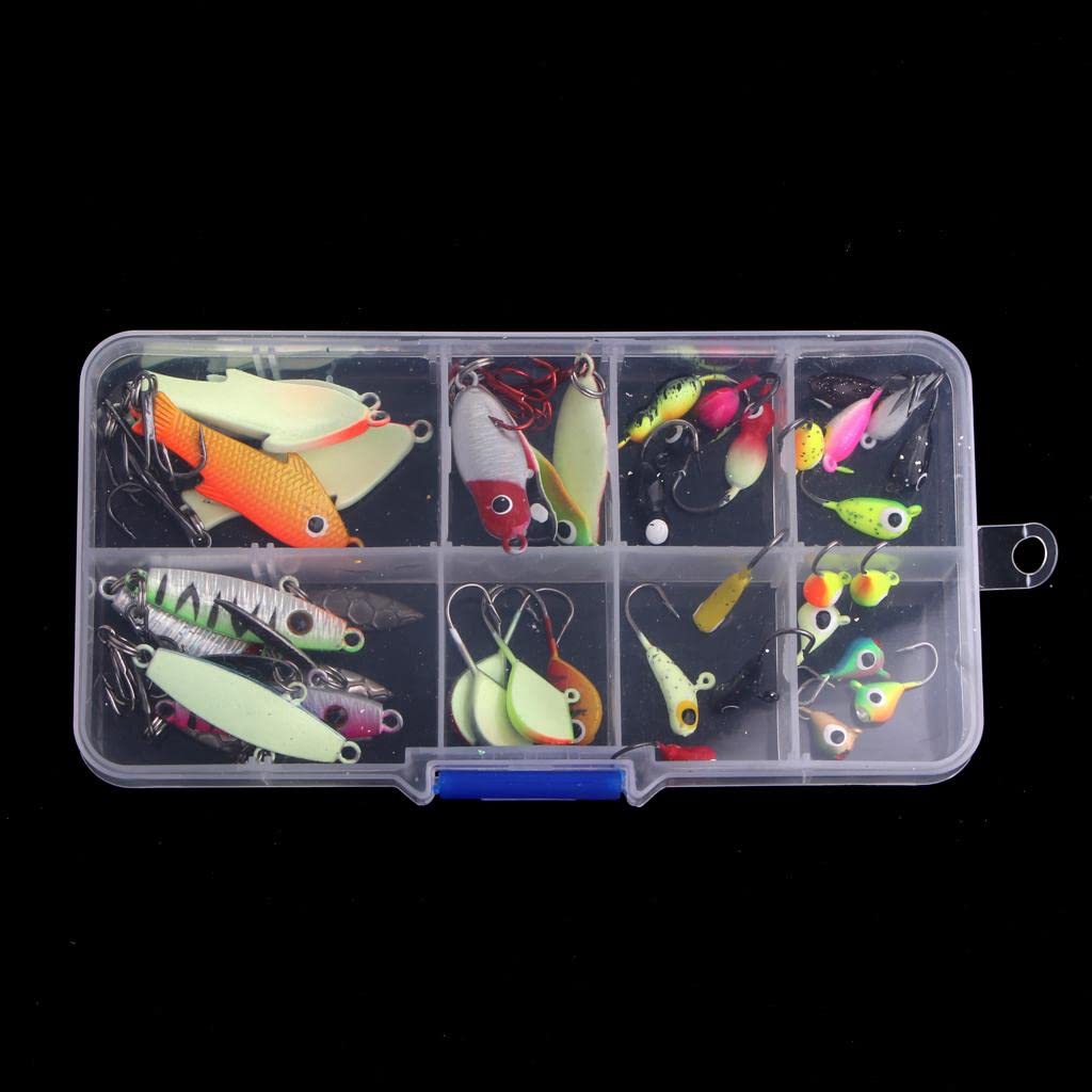 THE STYLE SUTRA 36pcs Assorted Ice Fishing Jigs Kit Jigging Lures Lead Jig Hooks for Perch Panfish Bass Trout Walley