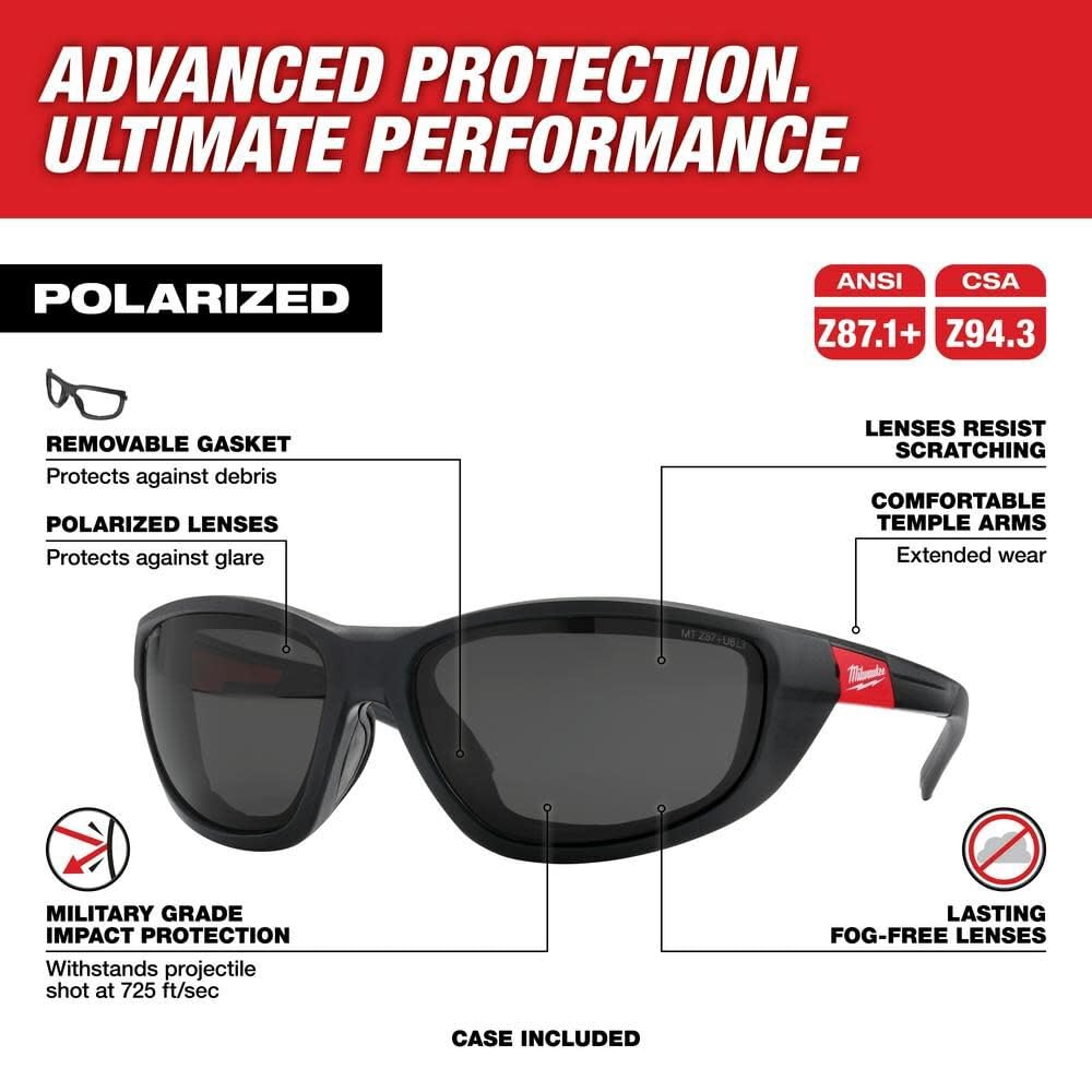 Milwaukee MILW 48-73-2045 Lunettes de sécurité polarisées haute performance avec joint d'étanchéité Noir, noir
