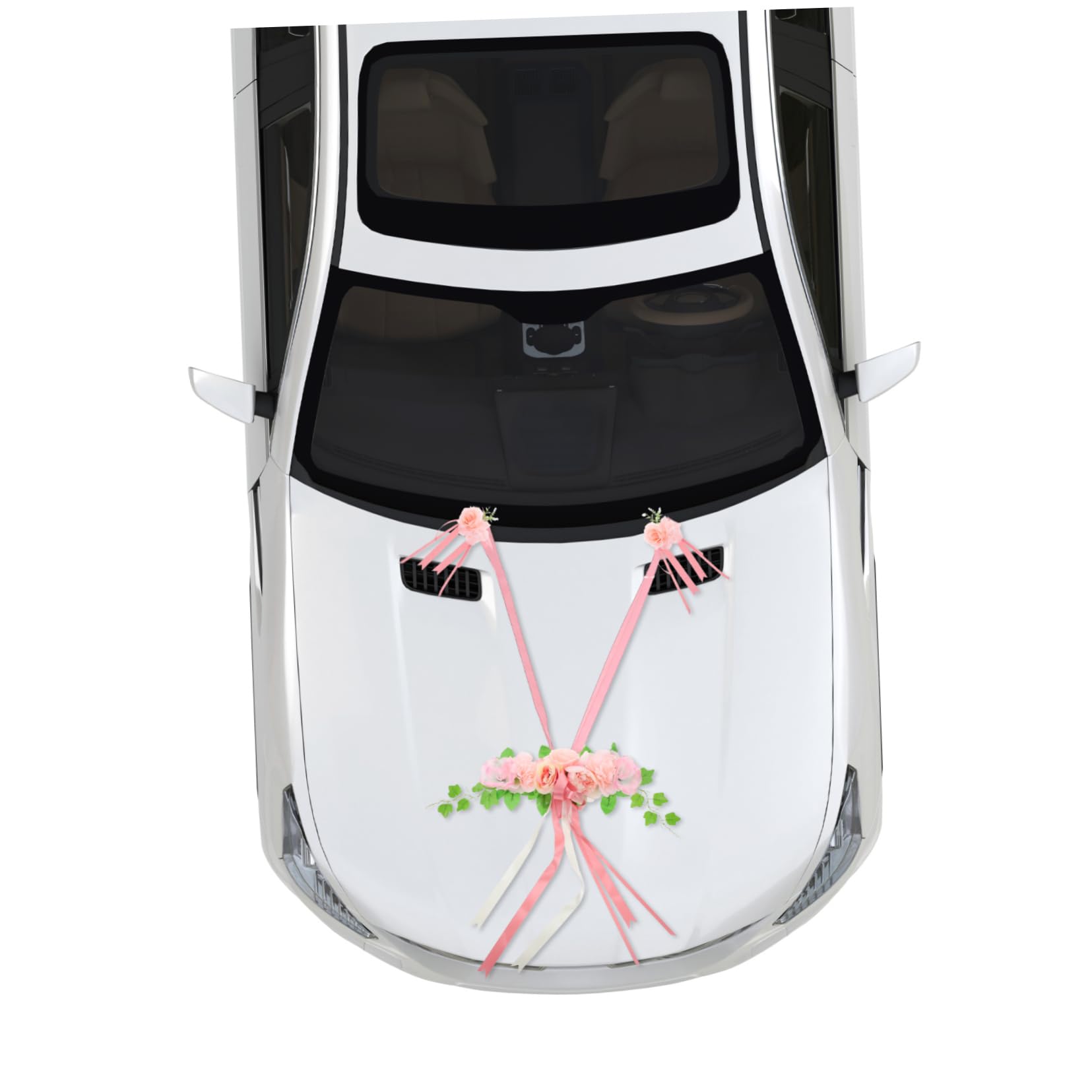 Garneck Hochzeitsauto Dekorationsset mit Seidenblumen Rosa Schleifen und Motorhaubenband für Brautparty Elegante Autodekoration