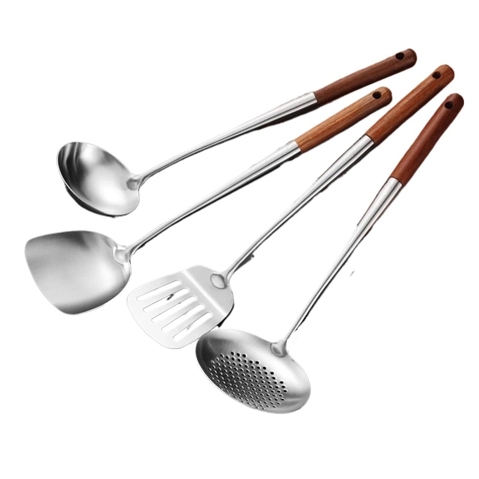 4 espátulas de acero inoxidable con mango de madera, cuchara de cocina, utensilios de cocina, utensilios de cocina, utensilios de cocina