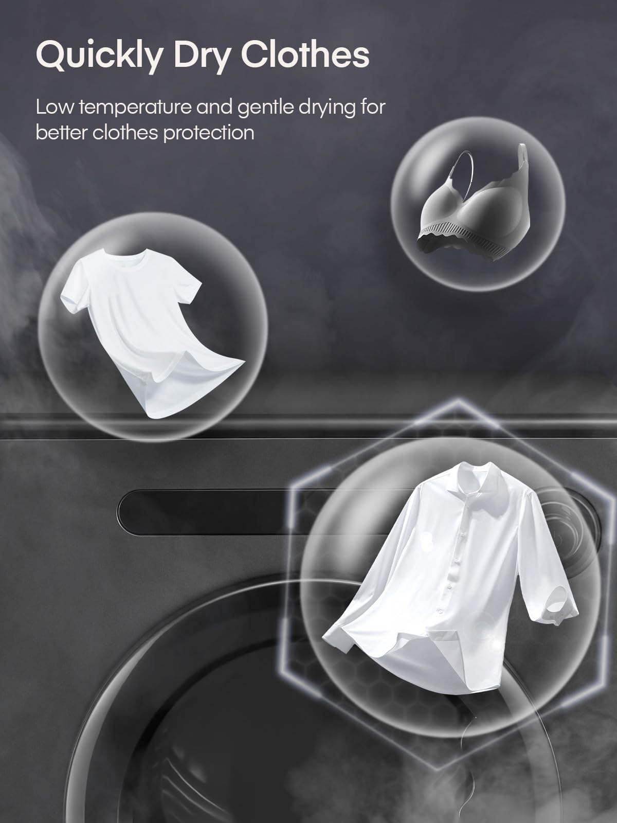Sèche-Linge 4KG Compact à Evacuation 1200W 6 Programmes Séchage Intelligent Protection Anti-Froissage Ecran Tactile LED Noir