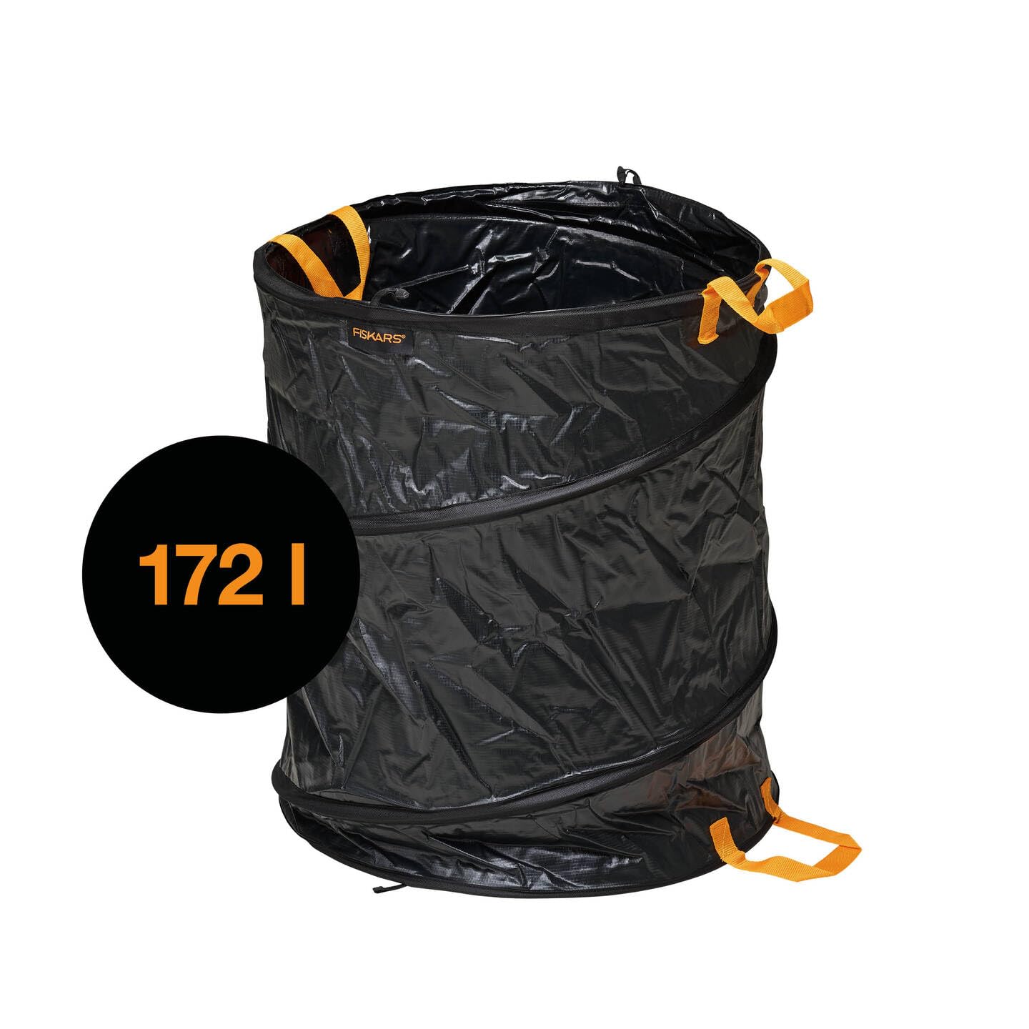 Fiskars Sacco da giardino PopUp con maniglie, Capacità: 172 litri, Nero/Arancione, Solid, 1015647