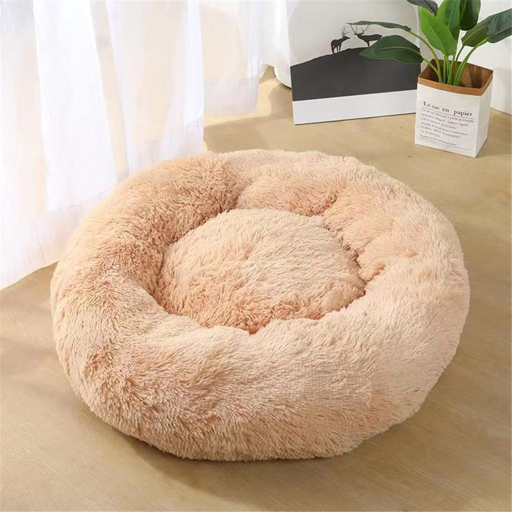 Lukery Cama de Perro de Felpa Suave y cálida Donut Cama para Redonda Gato Lavable a máquina Cama para Dormir mullida sofá para Perros pequeños medianos (60CM,Beige)