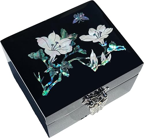 Adornos de caja de joyería de laca hechos a mano, hechos de madera maciza con nácar natural tallado y pegado, se puede utilizar para almacenar