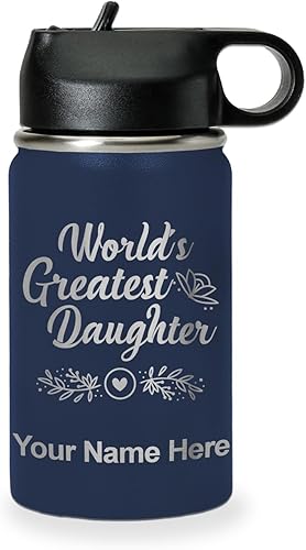 Miniatura 14 de LaserGram Personalized Water Bottle, World's Greatest Daughter, Stainless Steel Double Wall Vacuum Insulated with Flip Top Straw, Custom Engraved