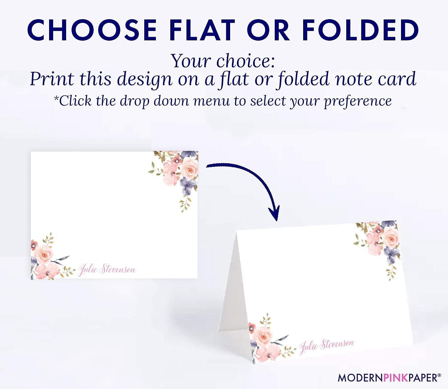 Modern Pink Paper Personalized Floral Stationery Set, Stationery for Women, Personalized Thank You Cards, Personalized Note Cards, Your Choice of Colors and Quantity