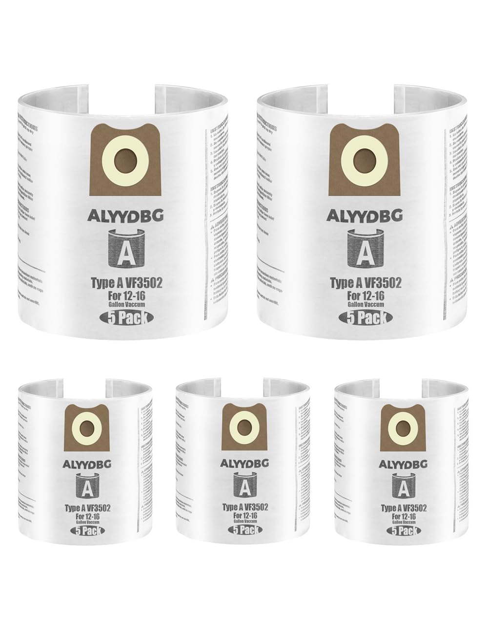 For Ridgid Shop Vac bags 12-16 Gallon, ALYYDBG Size A VF3502 Durable Dust Collection Vacuum Bags. 5 Pack