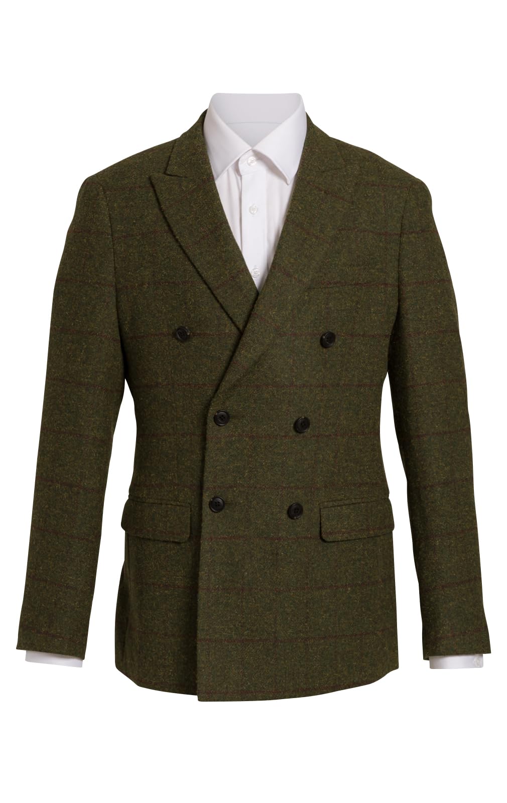 Dobell Mens Green Tweed Jacket Regular Fit Double Breasted Windowpane Check-48R