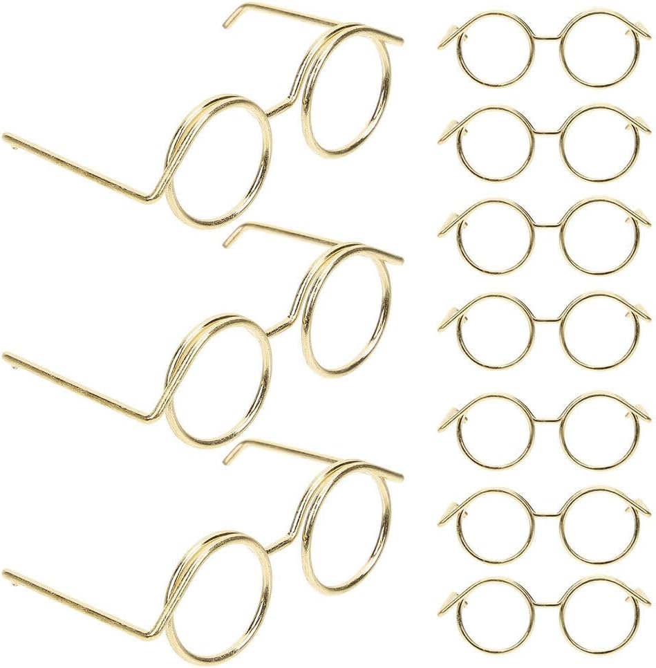 Vaguelly 10pcs Doll Glasses Mini Metal Glasses Doll Mini Glasses Miniature Eyeglasses Girls Toys Miniature Glasses Doll Dress up Toys Doll Eyewear Doll Dress up Glasses Decor Claus Golden 5.70X4.80X2.20CM