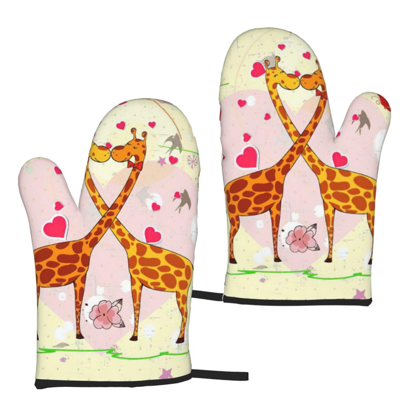 Nimongt Women's Black Giraffe Heart Flower Butterfly Print Adults Universal Fit Heat Resistant Oven Gloves Reusable Cooking Outdoor Grilling