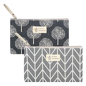 Bnnrjia 2 Pcs Canvas Cosmetic Bags, Printed Makeup Bags, Portable Travel Make up Toiletry Organizer Storage Beauty Pouch Bags with Zipper for Cosmetics Makeup Women Girls Vacation Travel Bags