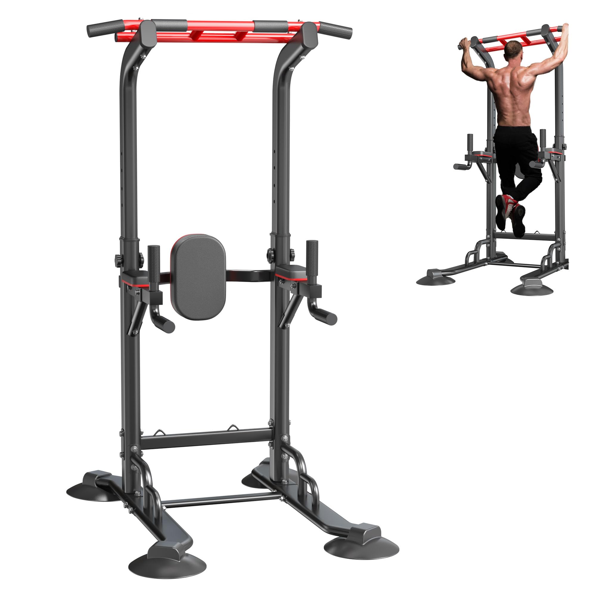 soges Power Tower Pull Up Bar Station, Dip Station for Home Gym, Height Adjustable Heavy Duty Strength Home Training Fitness Workout Equipment