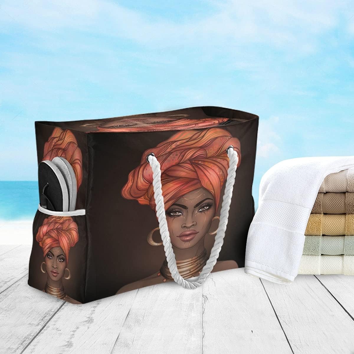 Beach Bag African American Woman Large Travel Tote Bag Shoulder Bag luggage bag for Gym Travel Sport