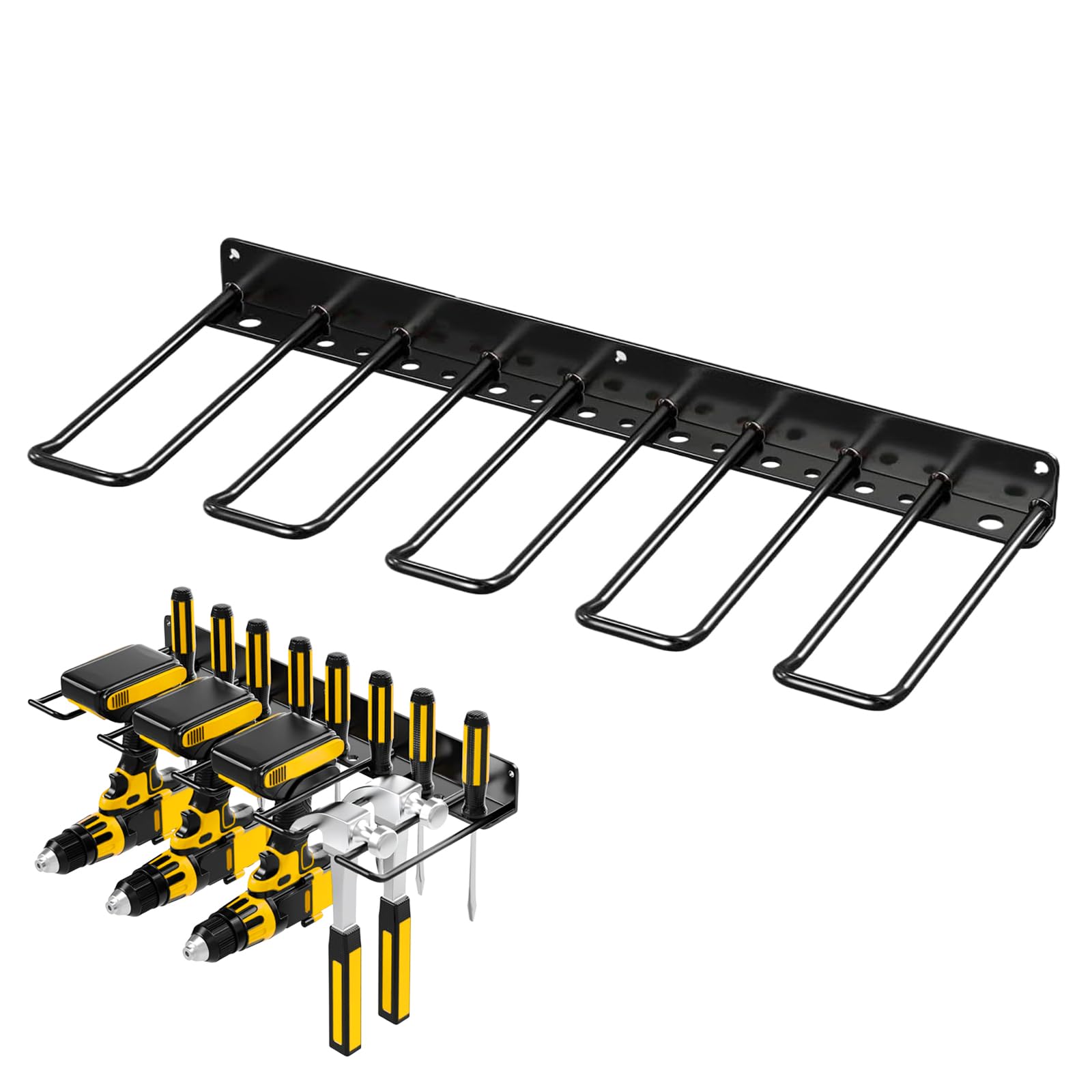 4 Schlitzen Bohrhalter Wandmontage, Akkuschrauber Halterung Wand Metall Werkzeugregal Organizer Werkzeugspeicher für Elektrowerkzeug Organizer für Garage Werkstatt Werkzeugraum(39 * 19 * 4.5cm)