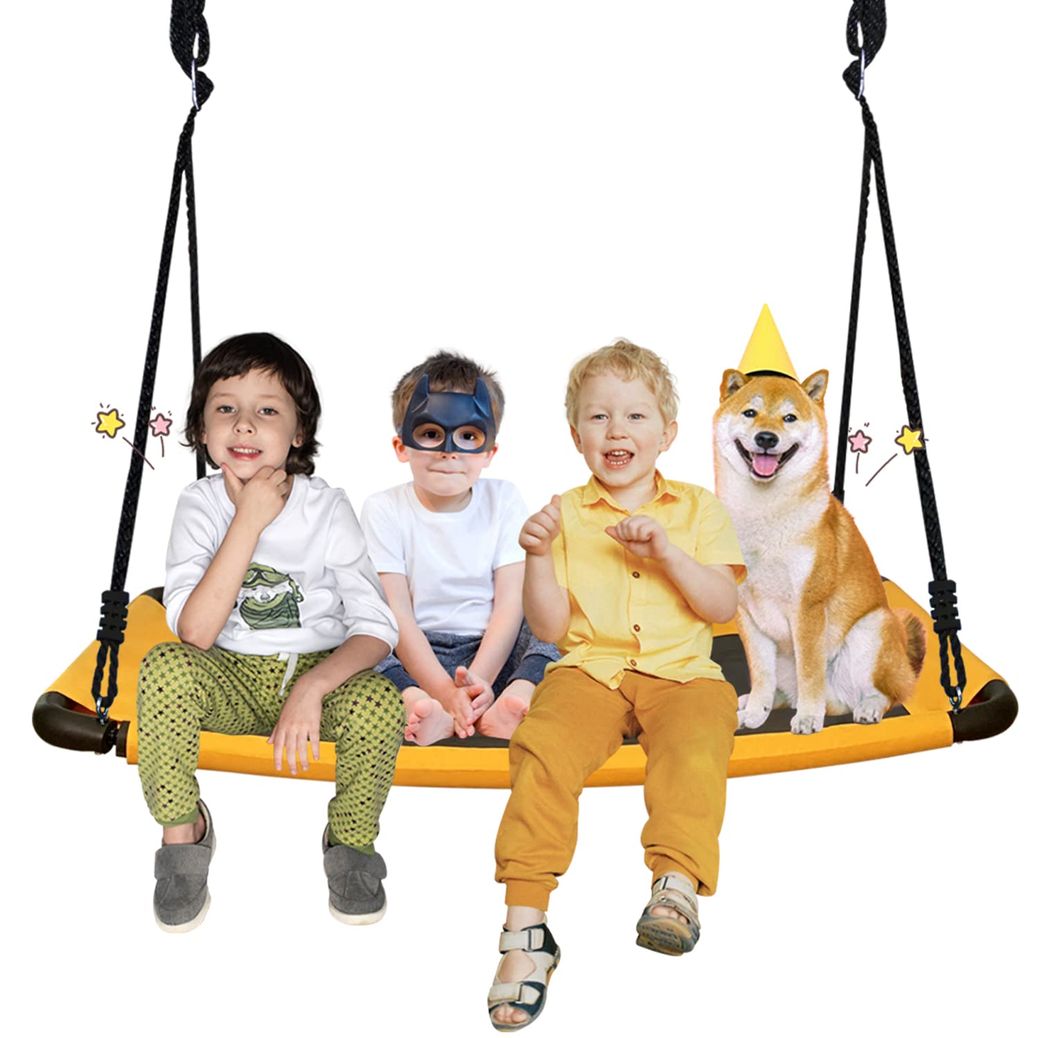 Swing for Kids and Adults-60 Inch Patio/Yard Swing for Outdoor Use w/Durable Frame, 2 Tree Straps, 2 Carabiners &1 Swivel-Waterproof, Holds up to 800 Lbs, Stainless Steel