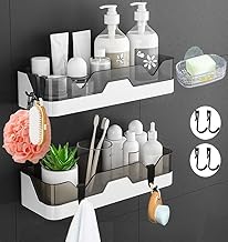 REWOP Self Adhesive Bathroom Accessories Storage Racks (Pack of 2), Wall Mounted Plastic Shelf Organizer, Hardware and Accessories (White)