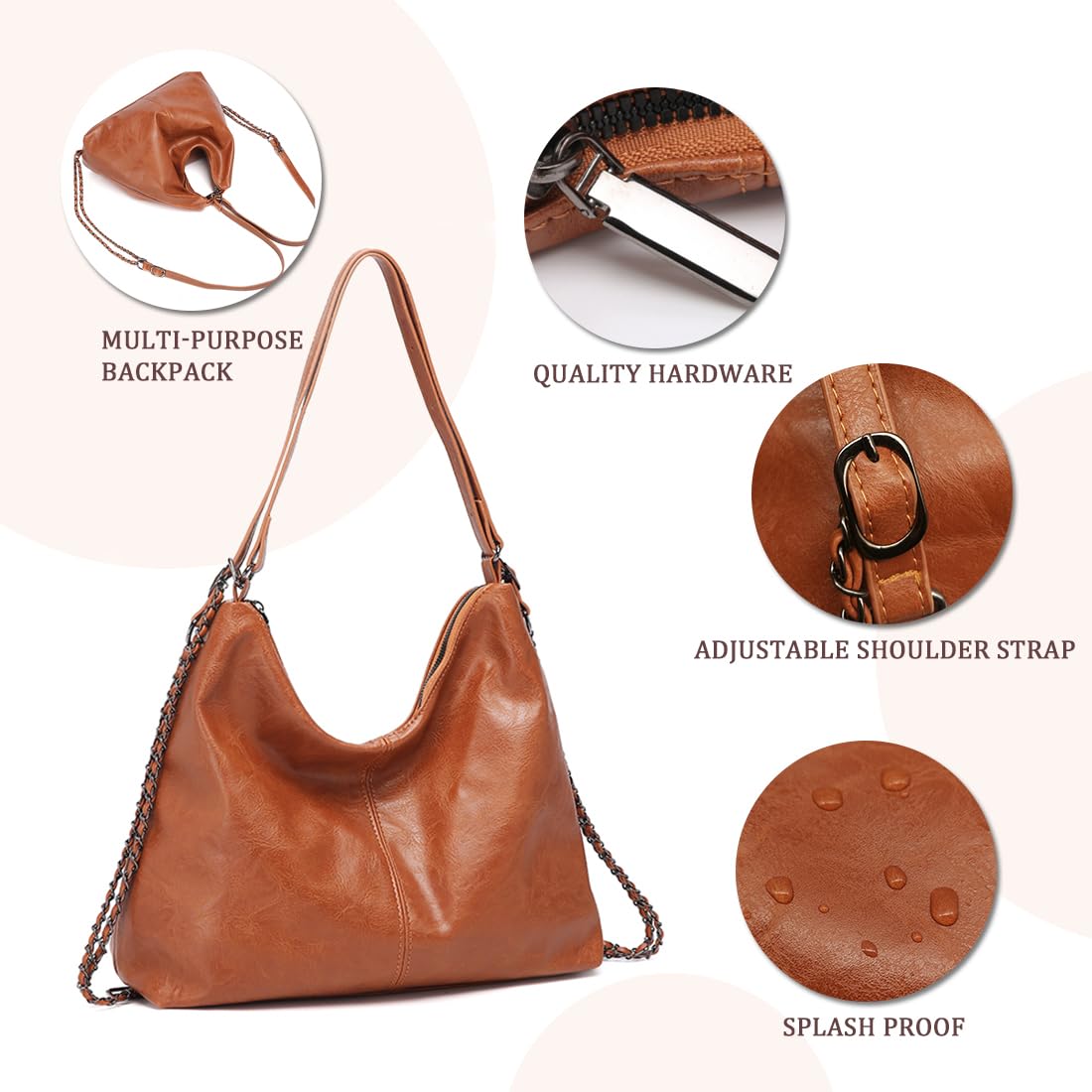 Pahajim Zaino Donna Elegante Borsa Zainetto in PU Pelle Impermeabile Antifurto Casual Borse a Spalla Hobo Zaino 2 in 1 per Uscire Scuola Viaggi e Ufficio