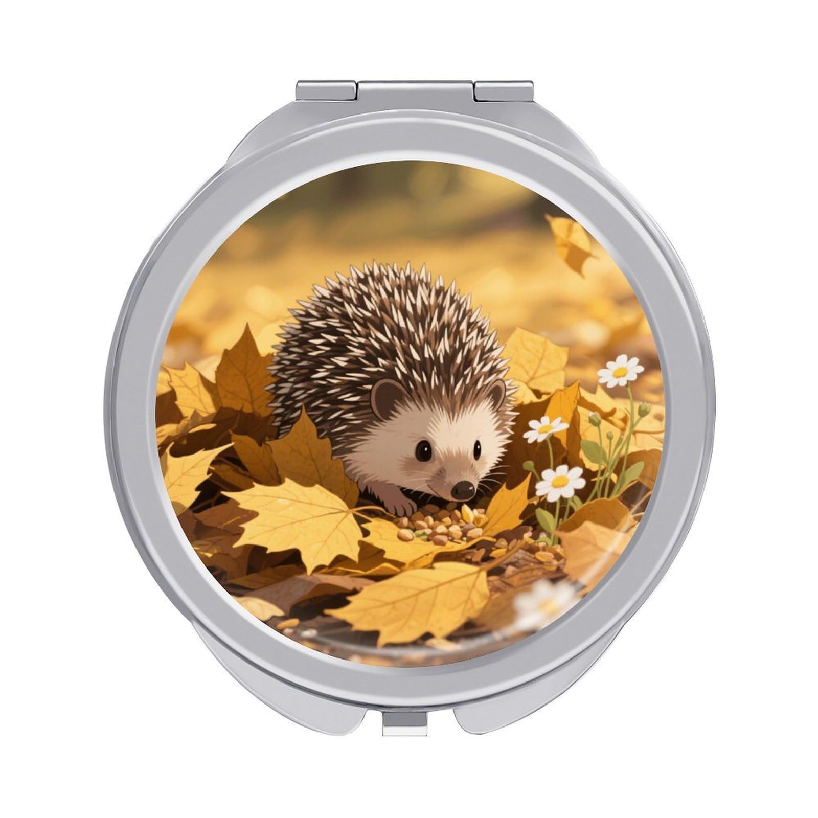 Fekiloot Style Hedgehog Travel Makeup Mirror Handheld Compact Mirror Portable Pocket Mirror Double-Sided 1X/2X Magnifying For Handbag And Purses