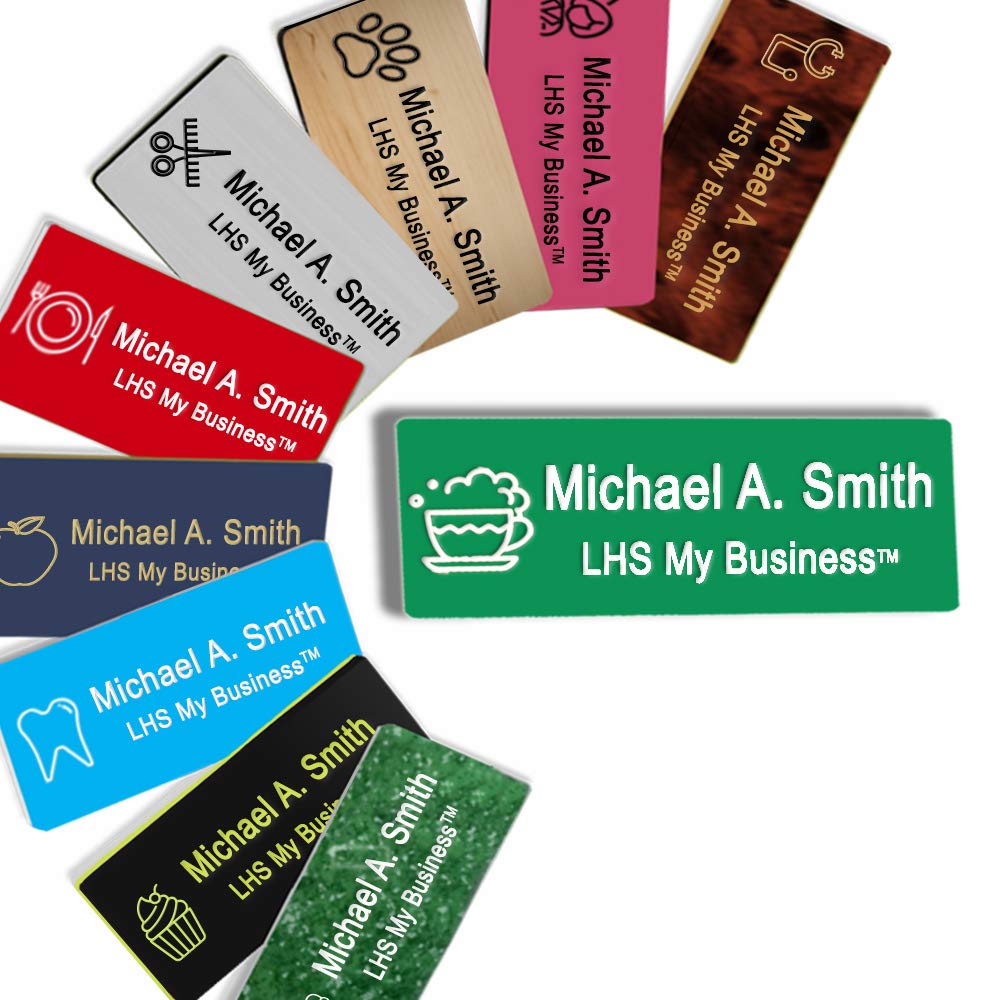 Name Badges Magnetic Backs - Custom Engraved Green Plastic Nametag with White Lettering Personalized - B6