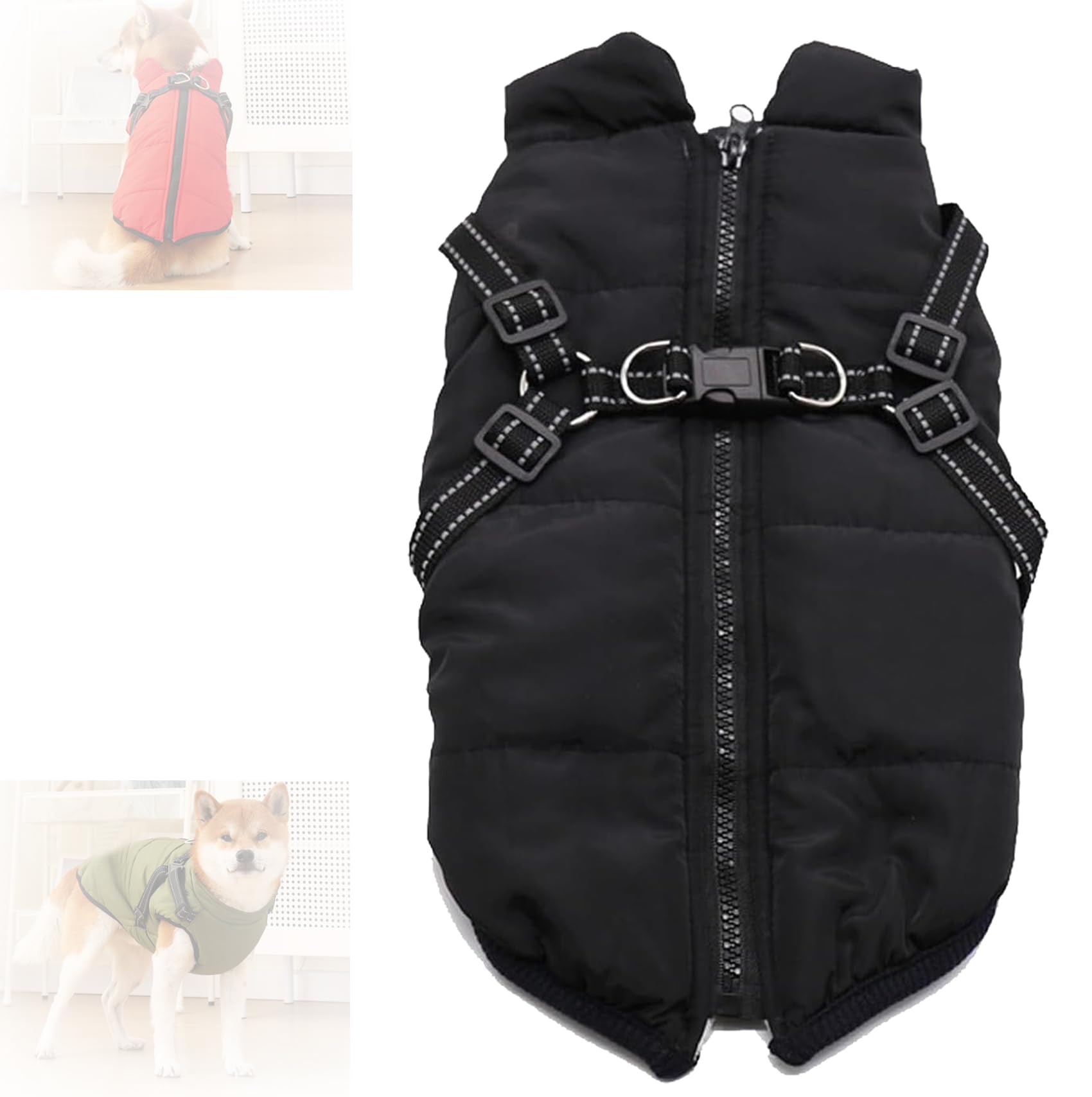 Chaqueta de invierno 3 en 1 para perro con arnés impermeable ajustable