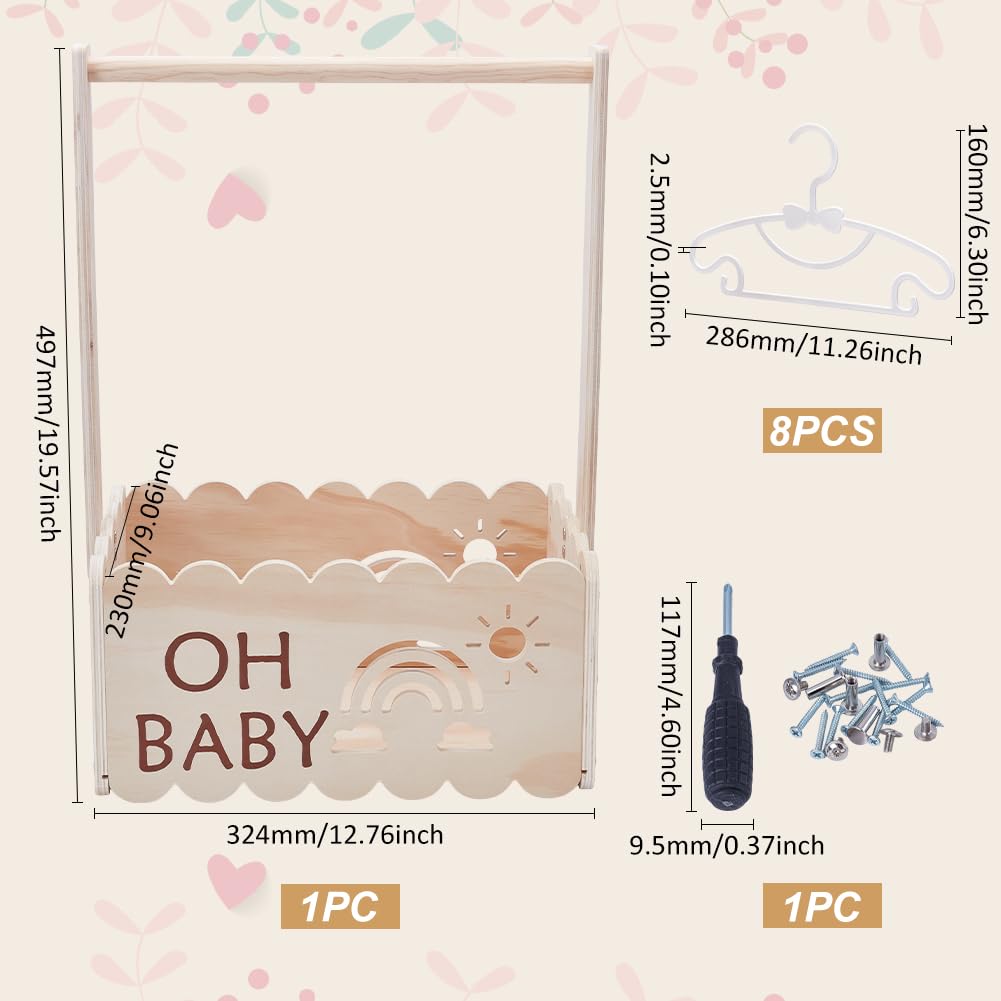 UNICRAFTALE Houten babygeschenkmand met handvat, kinderkleerhanger