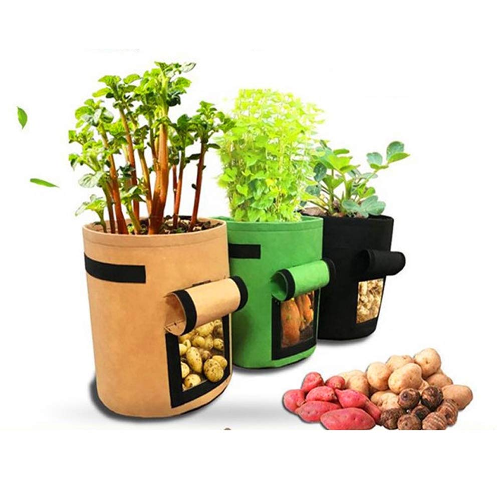 Sacs de Culture de Pommes de Terre avec Rabat et poignées, Paquet de 3 Sacs de Plantation de légumes 4/7/10 gallons, Sacs de Culture de Jardin en Tissu Non tissé/33/1851