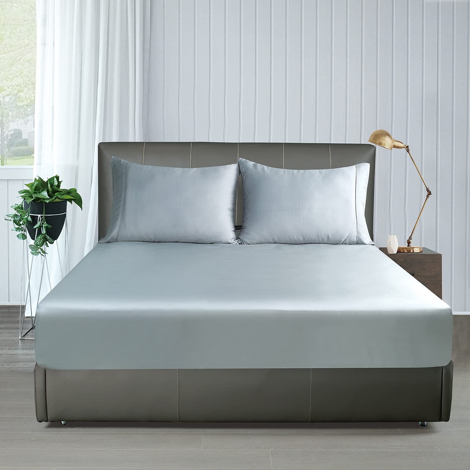 California King Size 1 Pack Fitted Sheet Only Bamboo Viscose, 400 Thread Count Gray,8-16" Deep Pocket,Bottom Sheet Colorfast Dyes,Soft & Silky & Breathable (1 Pack Fitted Only, Gray, Cal K)