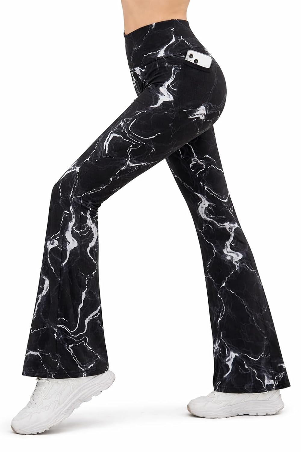 Imperative Women's High Waist Flare Yoga Pants, Black Marble Print Gym Tights with Pockets, Stretchy Bell Bottom Workout L... - Review, Price and Buying Guide