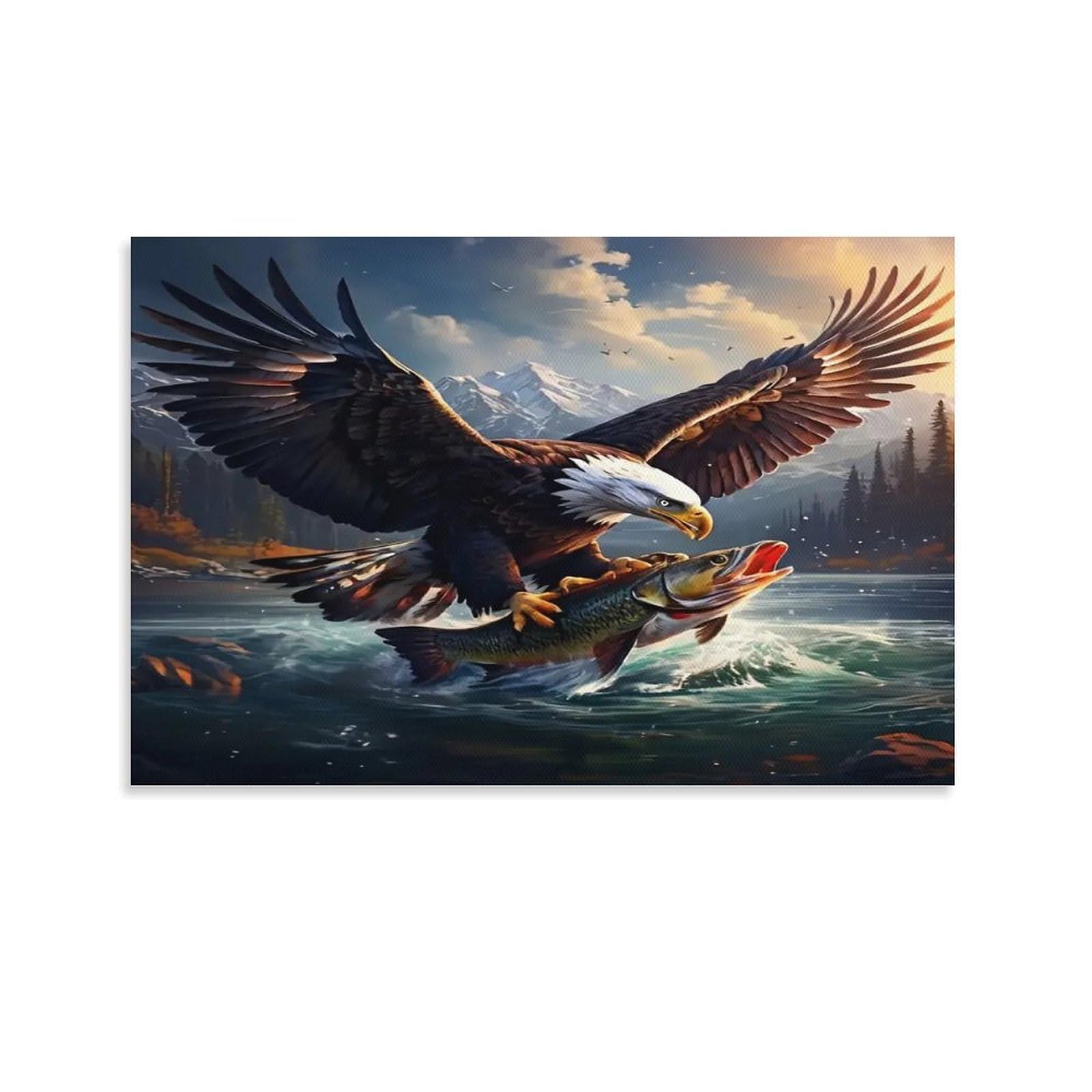 CPLVKWRQJ American Truck with Flag And Eagle Individual Bald Eagle Catching Fish Wall Art Decor - Kitchen Removable Canvas Wall Art Multi-Purpose Focal Point 20x30inch(50x75cm)