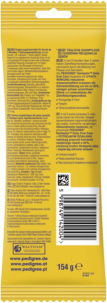 PEDIGREE DENTASTIX Lot de 56 sachets de soin oral quotidien pour grands chiens > 25 kg (14 x 4 pièces)
